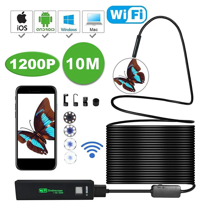 Gizcam 1200 P WI FI Водонепроницаемый эндоскопа Камера 8 мм мягкий кабель 2 млн Пиксели
