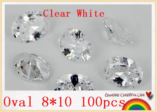 

MRHUANG 100pcs/pack Grade AAA Crystal Clear CZ Cubic Oval 8*10MM Zirconia Stone DIY Beads For Jewelry Finding Hot!