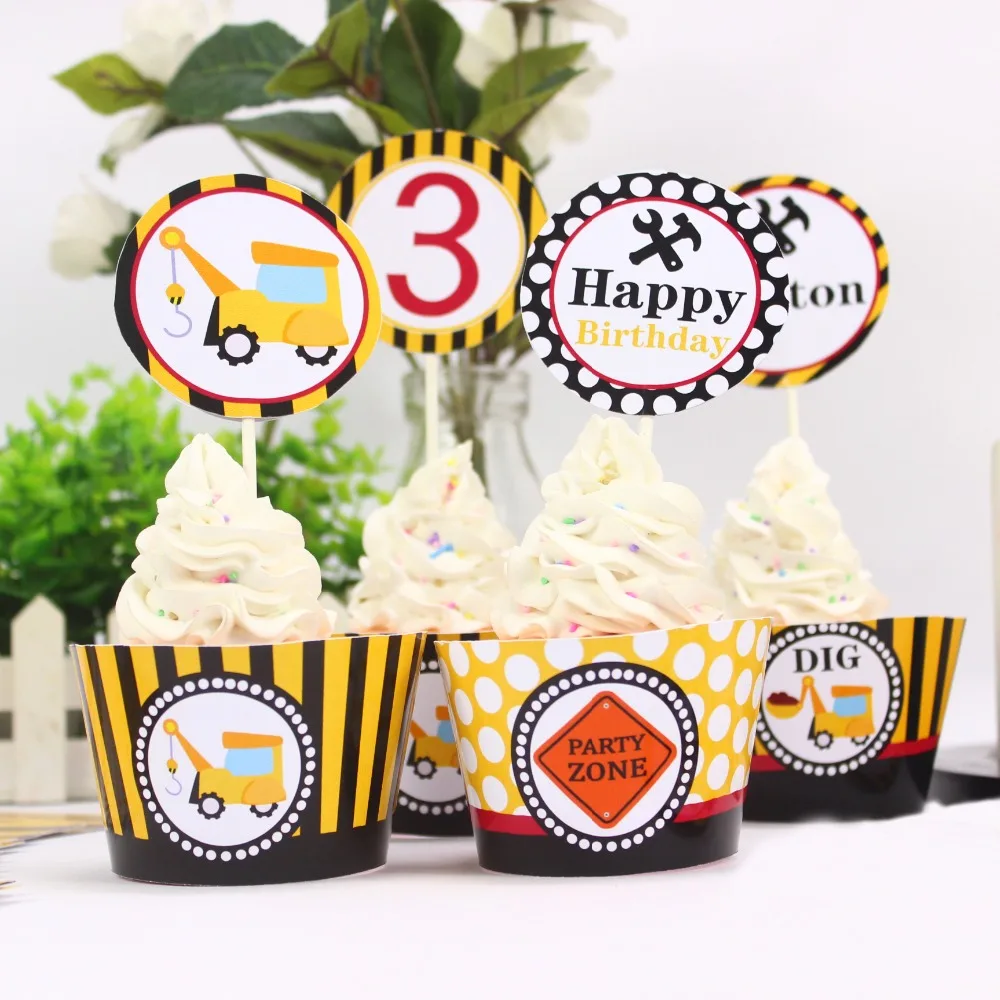 Строительный баннер строительные топперы для кексов украшения вечеринки в честь