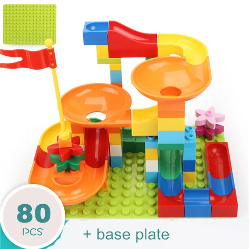 54-162Pcs Marble Race Run Maze Balls Track Building Blocks Funnel Slide Big Building Brick duploed - Цвет: 80pcs with baseplate