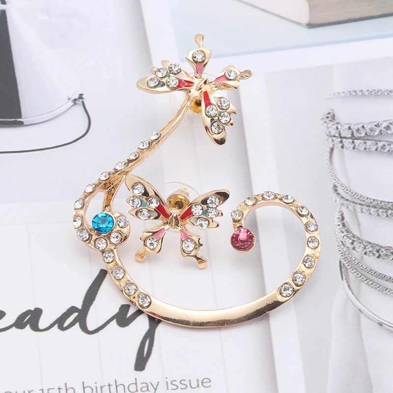 

HUMANO FINO Fashion Gorgeous Colorful Imitation Crystal Lovely Retro Romantic Golden Double Butterfly Earring For Women Girl Gif