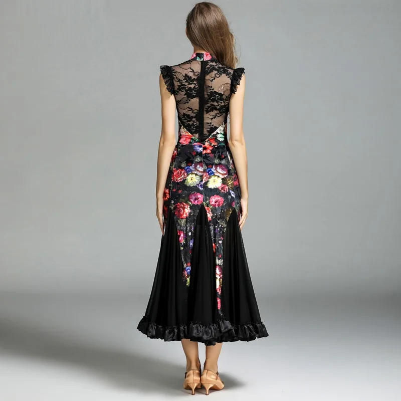 Черное платье для бальных танцев стандартное из лисы Одежда с бахромой