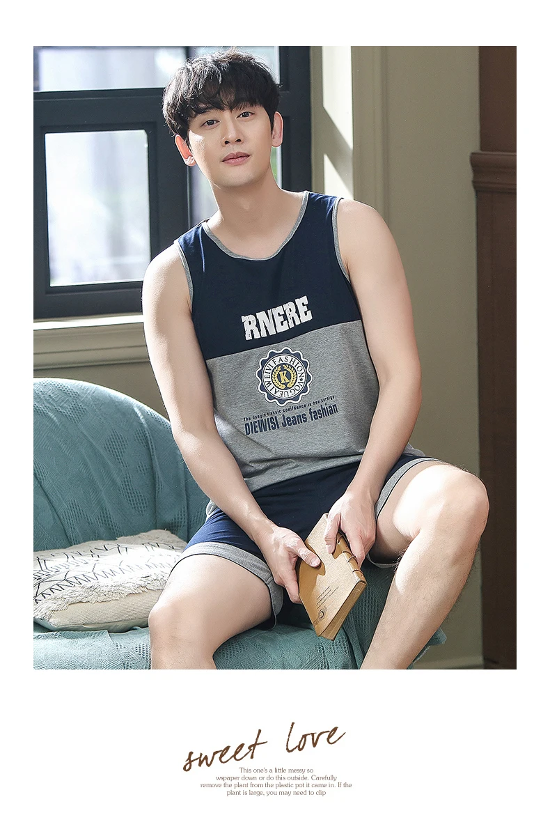 Мужская Хлопковая пижама размера плюс Мужская одежда для сна с буквенным принтом большой размер 4xl для отдыха домашний костюм без рукавов спортивная стильная Пижама