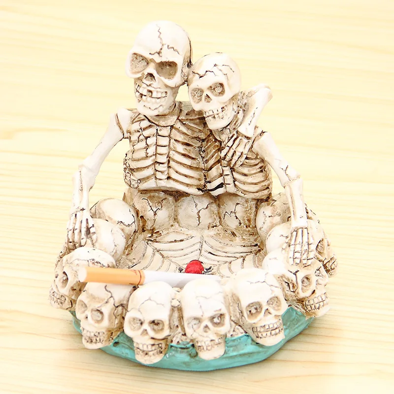 Resin Skull Desk Ashtray Home Decorative Ornaments Ash Tray Personality Office Tabletop Cigarette Drop Shipping | Дом и сад
