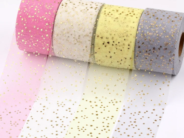 6 см* 45 м Золотая Звезда тюль рулон ткань DIY для маленьких девочек День Рождения Юбка-пачка вечерние DIY ремесло романтическое свадебное украшение стола