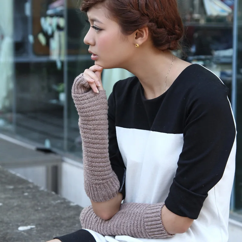 Модные перчатки без пальцев из овечьей шерсти женские зимние теплые однотонные