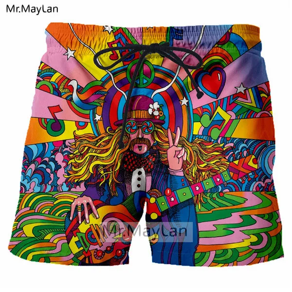 Hippie 3d shorts Groovy хиппи музыкант красочные Радуга гитары 3D печатных для мужчин Hipster обшитые мужские шорты бермуды Casaul пляжные шорты - Цвет: Hippie 3d shorts