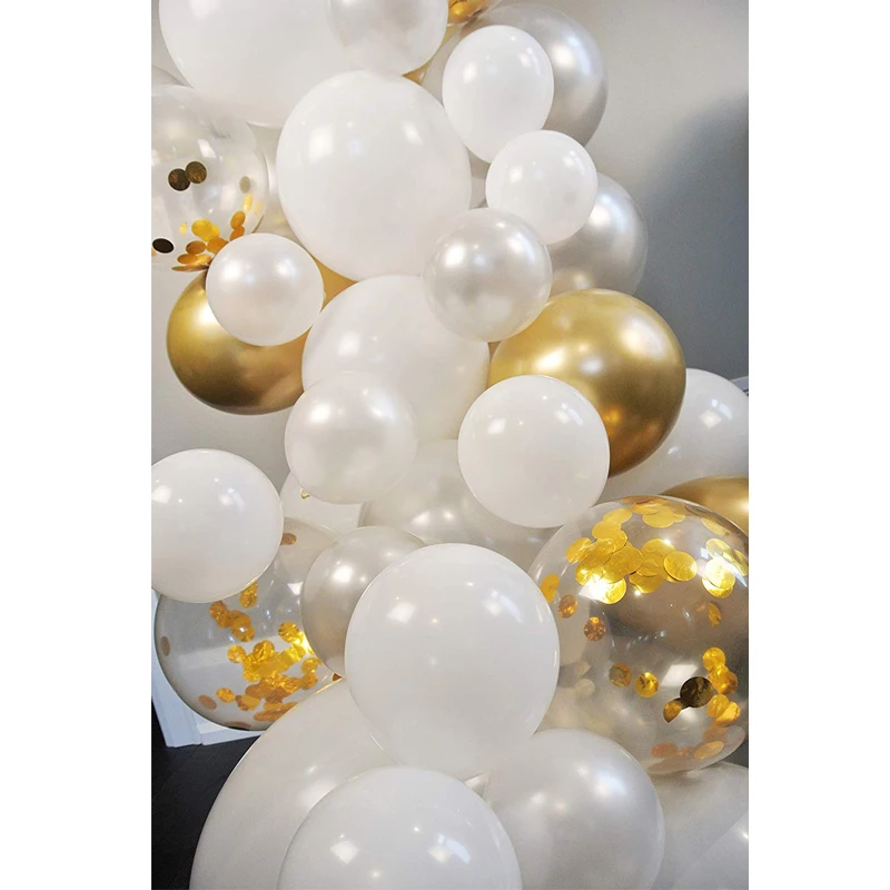 Набор шаров и гирлянд с бантом 80 белых жемчужин хромированные золотые серебряные