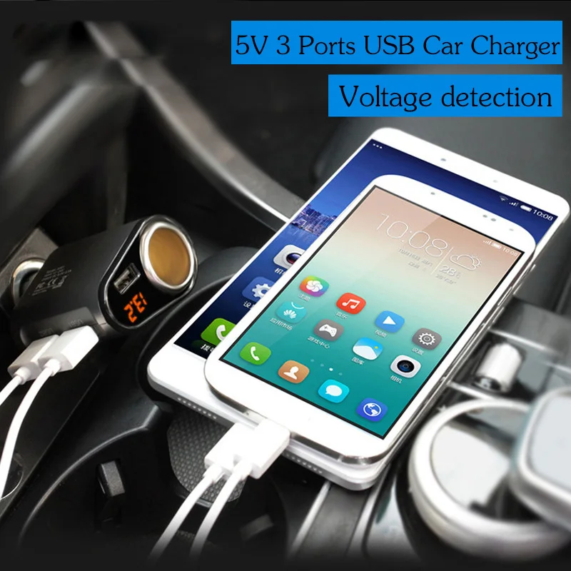 Тройное автомобильное зарядное устройство с монитором напряжения 3 usb порта для