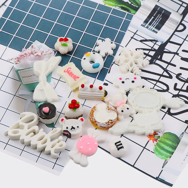 

Beauty 30pcs Mix Size StyleFlat Back Resin Fruit White Cake Candy Snow Mixed Kawaii Cabochon For Crafts DIY Phone Decoration