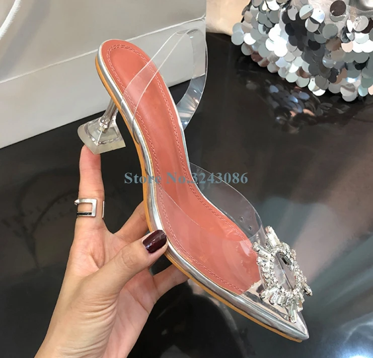 Туфли Стразы Bling на тонком высоком каблуке сандалии с острым носком прозрачные из