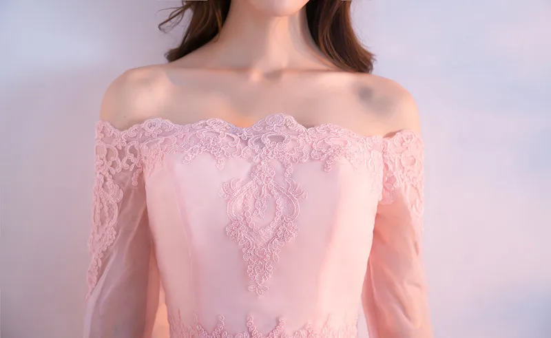 Prom Dresses Custom Made Sexy Boat Neck Tulle With Appliques Three Quarter A-line Dress Short 2017 New | Свадьбы и торжества