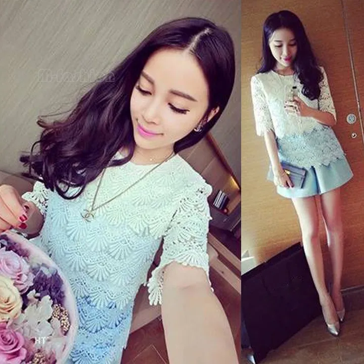 Blusas Femininas 2015 Women Shirt Lace Blouse Fashion Crochet Top Lady Blusa Princess Splicing Flower 25 |
