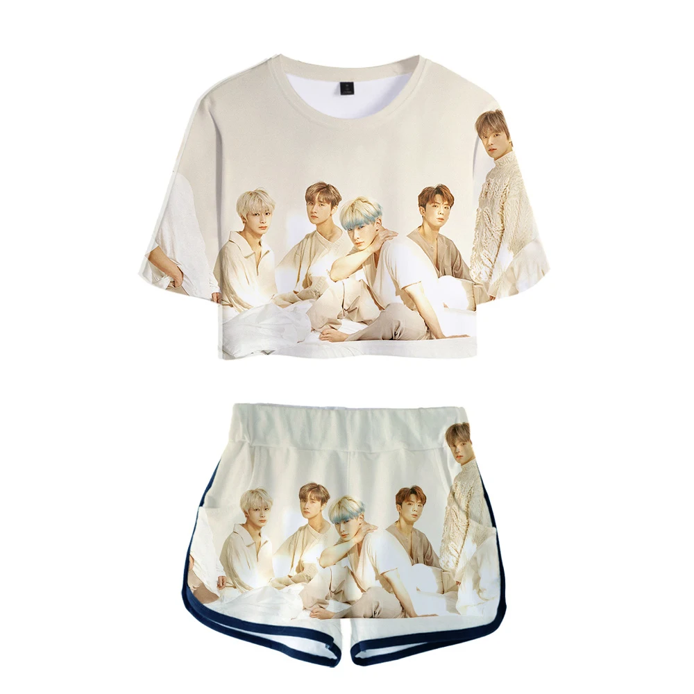 LUCKYFRIDAYF MONSTA X 3D комплект из двух предметов Сексуальная хлопковая футболка для женщин стиль 3D футболка хип-хоп костюм Шорты повседневные топы+ шорты