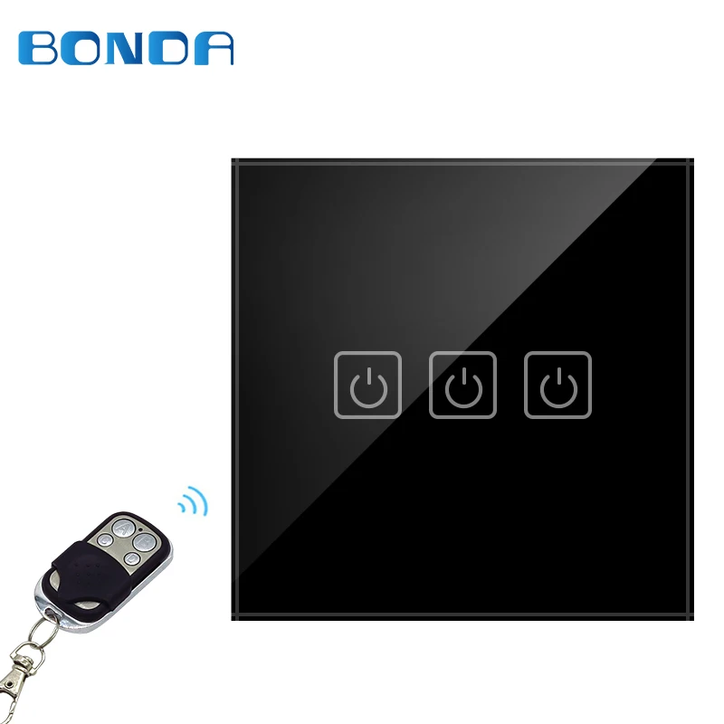 BDNDA ЕС стандарт 3 открытые RF433 беспроводные пульты управления светом на стене высококачественной кристальной стеклянной панели с сенсорным экраном и светодиодным индикатором.