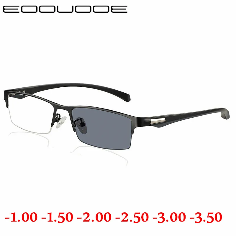 

New Sun Photochromic Myopia Eyeglasses Optical Men student Finished Myopia Eyewear prescription Glasses Frame Half Rim -1.0 -4.0