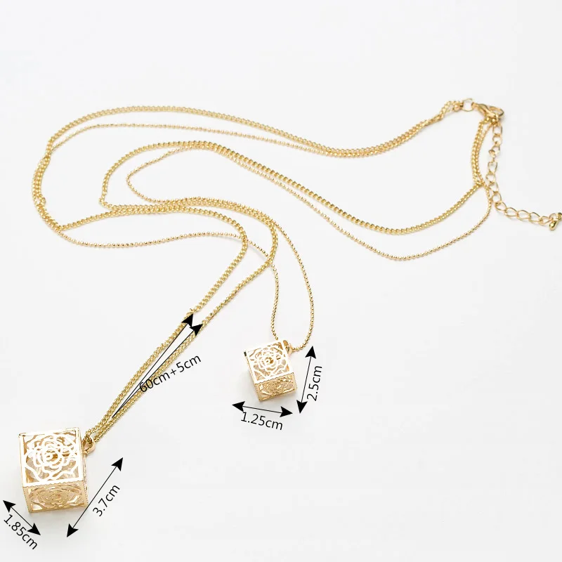 Полый цветок 3D ожерелье с подвесками-кубиками для женщин Золотой Цвет Кристалл