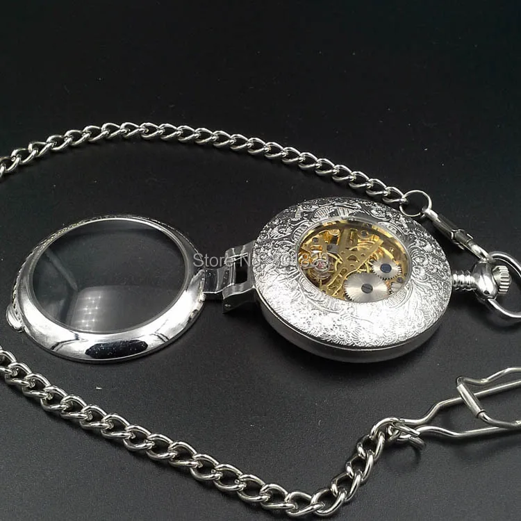 Белый циферблат ручной Ветер механические увеличенные мужские карманные часы