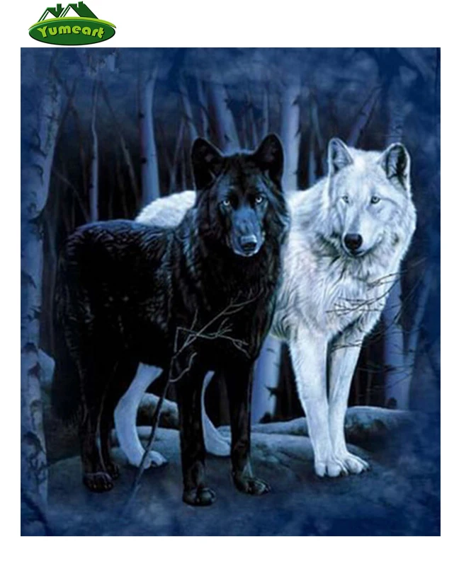YUMEART 5D алмазная живопись сделай сам черно-белый волк вышивка крестиком лес