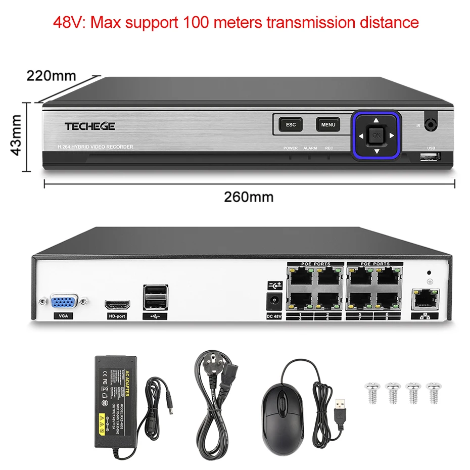 Techege 8CH 4MP Full HD CCTV Камера Системы H.265 PoE IP Водонепроницаемый 2560*1440 комплект