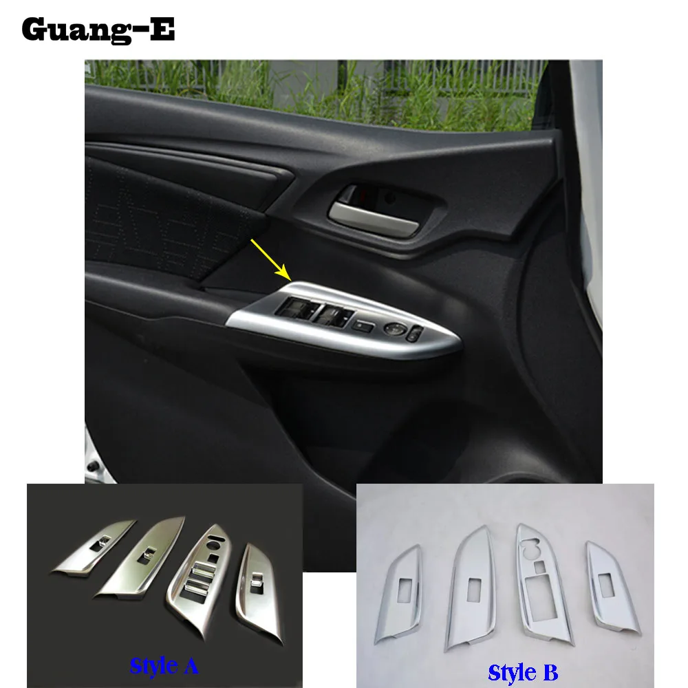 

Car Door Window Glass Inner Panel Armrest Lift Switch Button Trim Frame Panel Part 4pcs For Honda Fit Jazz 2014 2015 2016 2017