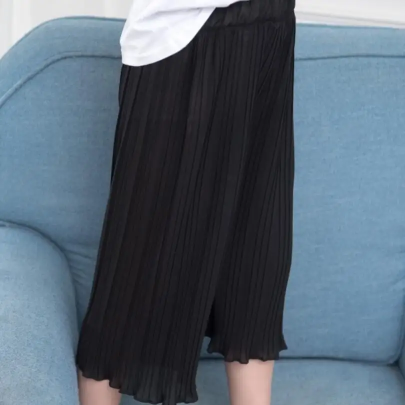 black girls pants От 3 до 12 лет года, модные летние штаны для девочек-подростков, Детские широкие плиссированные штаны, укороченные брюки для девочек - Цвет: black girls pants