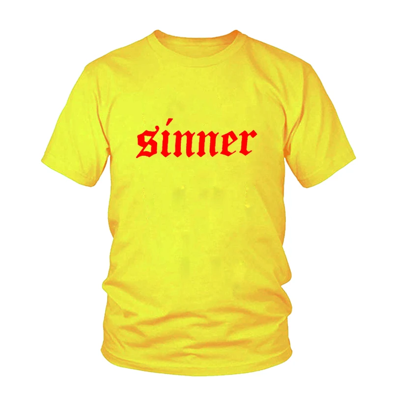Футболка Sinner женская с буквенным принтом хлопковая рубашка круглым вырезом в