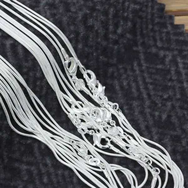 

10pcs/lot Promotion! wholesale silver plated necklace, silver fashion jewelry Snake Chain 1mm Necklace 16 18 20 22 24 INCHES