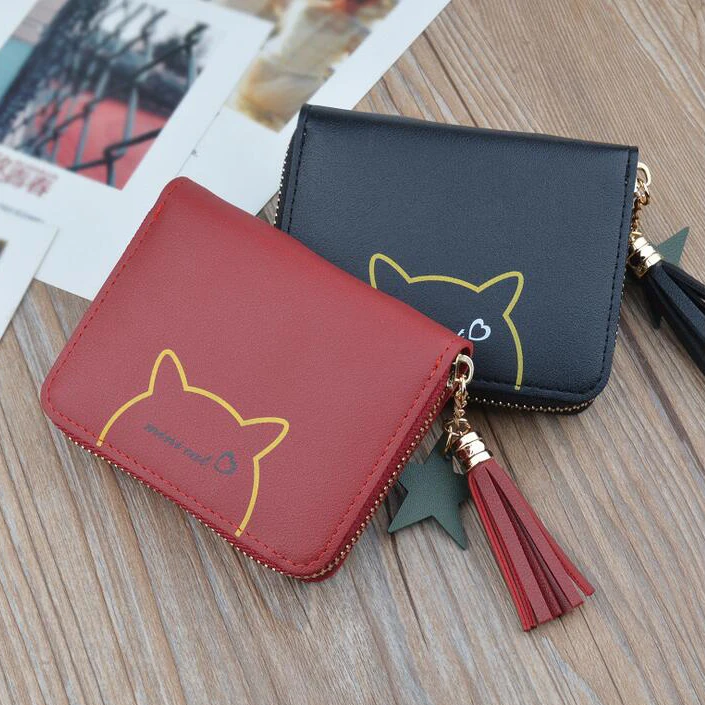 

Women Short Tassels Wallets Lady Moneybags Mini Cat Coin Purse Pouch Wallet Cards ID Holder Purses Bags Woman Notecase Pocket