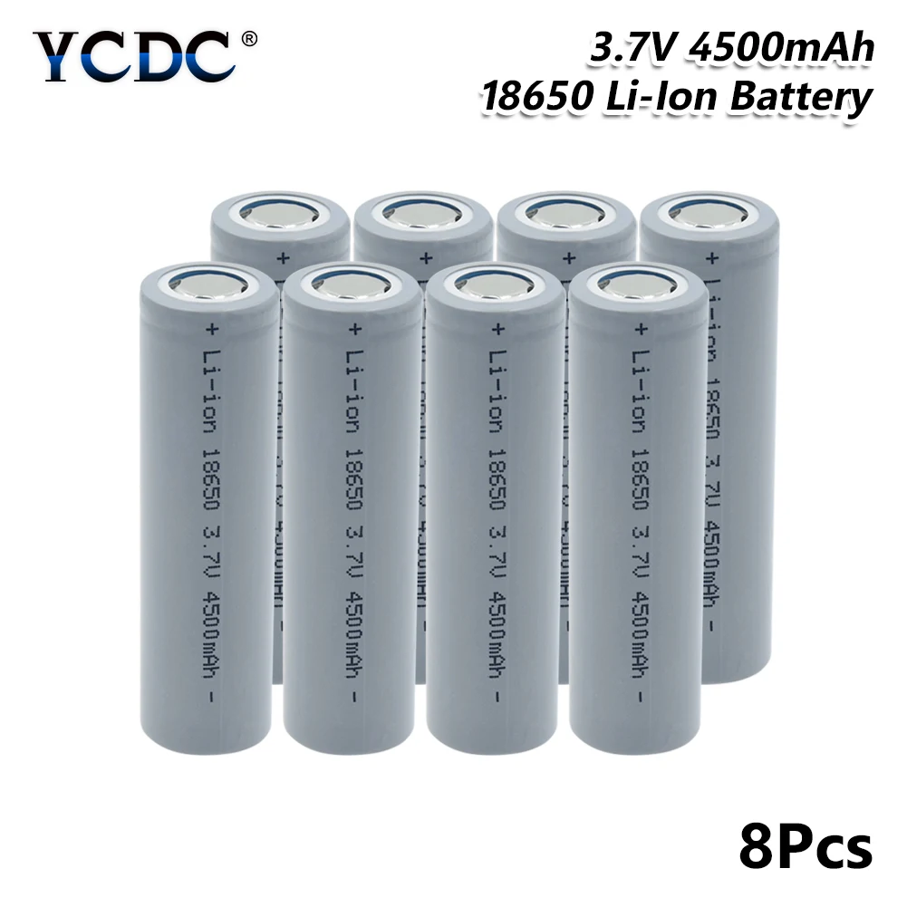 8 PCS 18650 Батарея 3,7 V 4500 мА/ч, литий-ионный высокого разряда высокий ток электронная сигарета Перезаряжаемые Аккумуляторы для фонарика - Цвет: 8 PCS