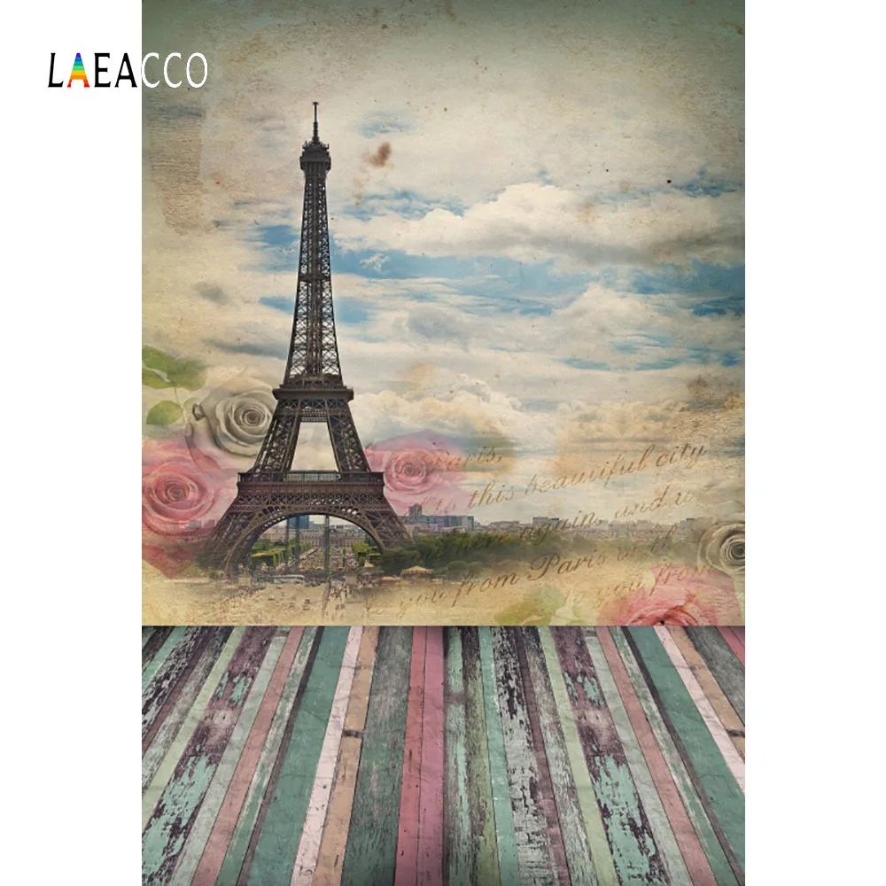 Фотофон Laeacco с изображением Эйфелевой башни Парижа цветов деревянного пола