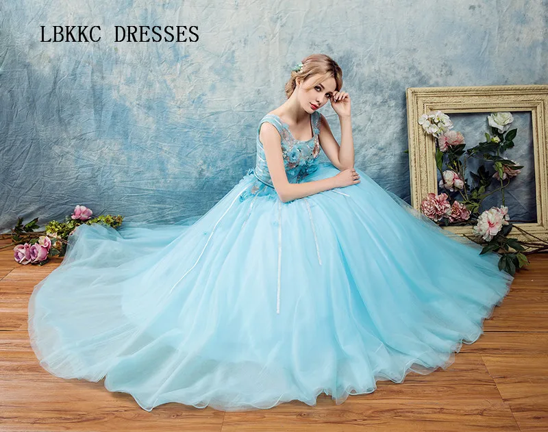 Синие пышные платья элегантные фатиновые с кружевом Vestidos De Debutantes Para