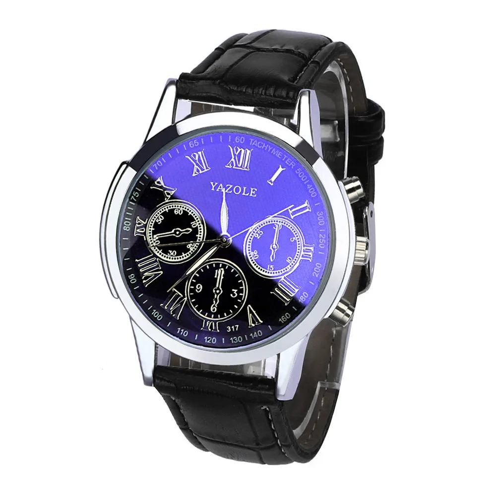 

Splendid Luxury Brand Business Three Eyes Faux Leather Blue Ray Glass Men Watches 2018 Quartz Analog Watch Reloj Hombre