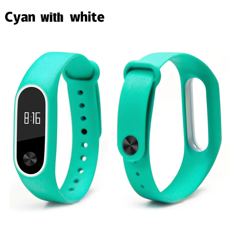 BOORUI силиконовые mi Группа Браслет 2 ремень двойной цвет mi band2 Ремешок Браслет замена Смарт-браслет для xiaomi mi2 группа - Цвет: Cyan with white