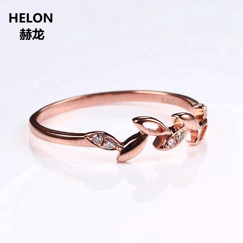 Leaf Solid 14k Rose Gold Natural Diamonds Engagement Ring Wedding Anniversary Band Fine Jewelry Women Trendy | Украшения и