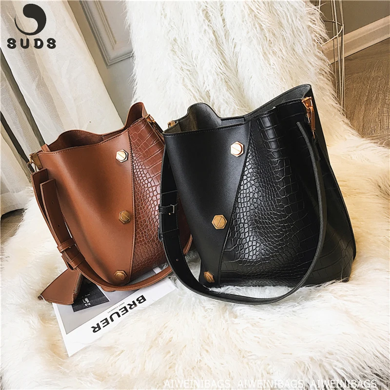 Роскошная сумка ведро SUDS с заклепками комплект женских сумок на плечо женские
