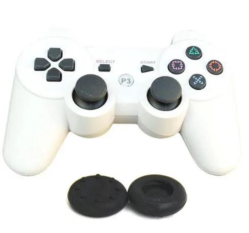 white with grip caps Беспроводной контроллер Bluetooth геймпад двойной вибрации джойстик для PS3 игры station3 геймпад 3 геймпад PS3 контроллер - Цвет: white with grip caps