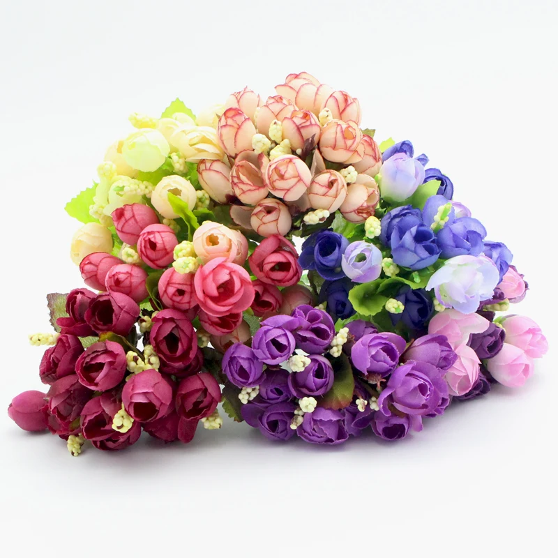 Lucia crafts 1 набор(15 голов) красочные шелковые цветы искусственные цветы мини розы домашний декор для украшения свадьбы A1204