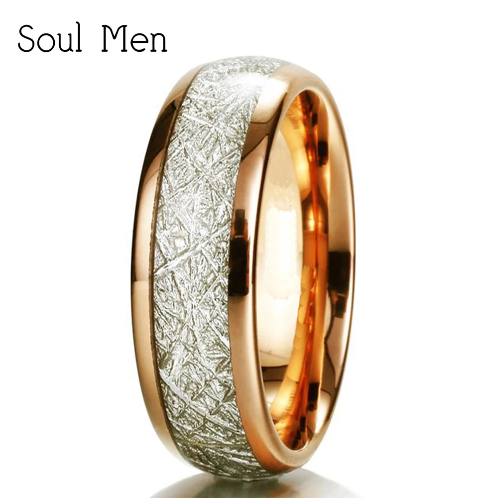 Мужские кольца из метеорита Soul шириной 6 мм розового золота обручальное кольцо