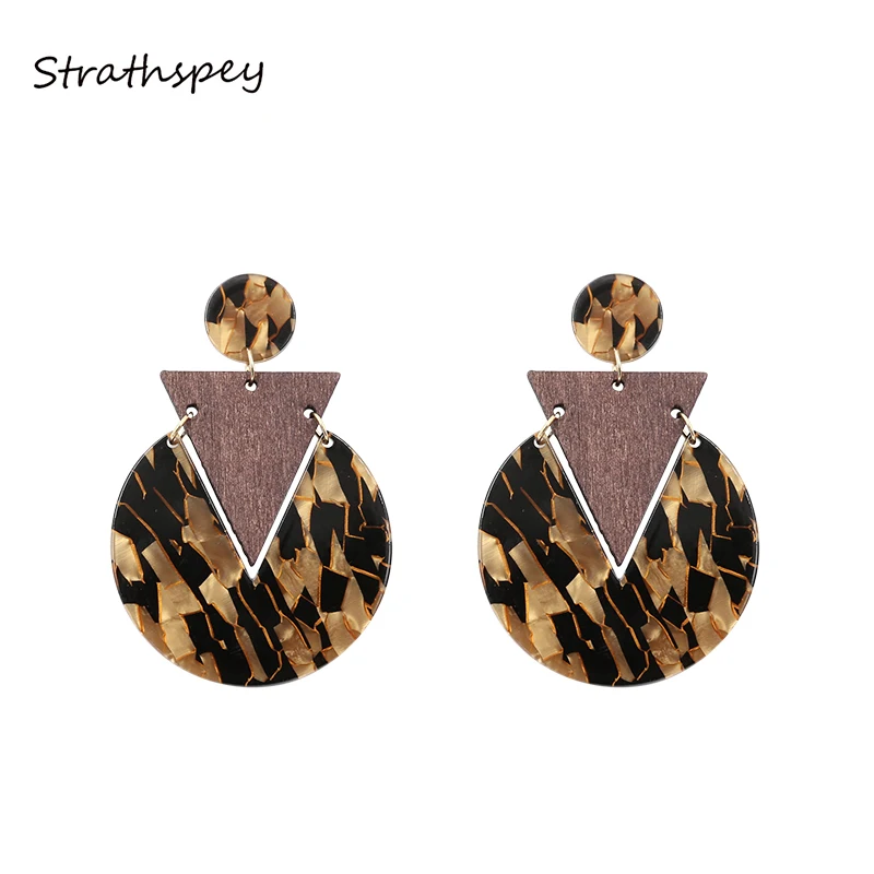 

STRATHSPEY leopard Acrylic Earrings tortoiseshell earring Triangle wooden earrings for Women Geometric Fashion Jewelry