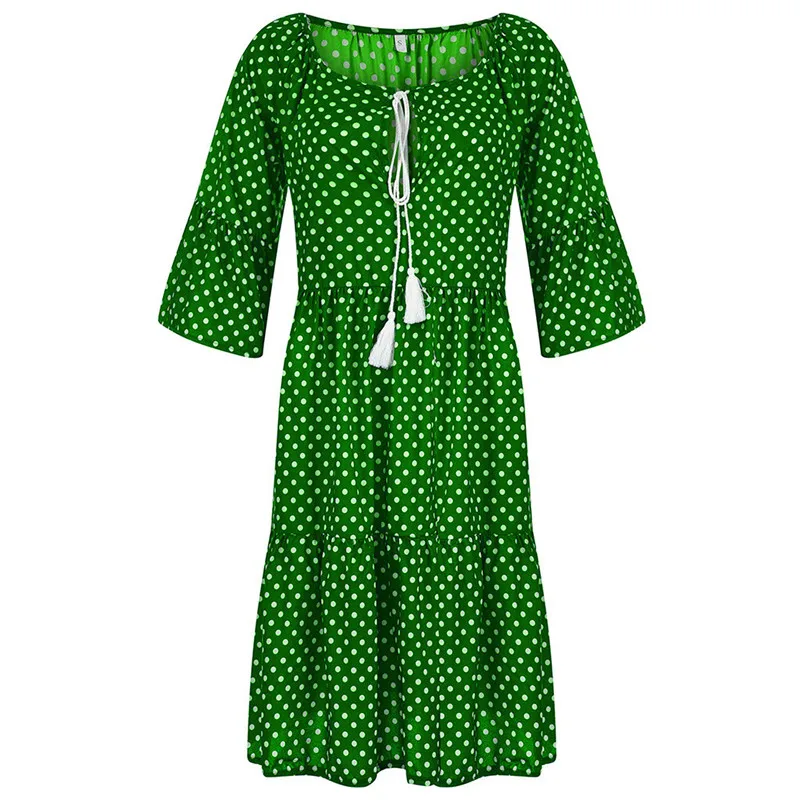 Green JAYCOSIN, летнее, осеннее платье, женское, плюс размер, свободное, повседневное, в горошек, рукав три четверти, мини платье, дикое, v-образный вырез, платье jul - Цвет: Green