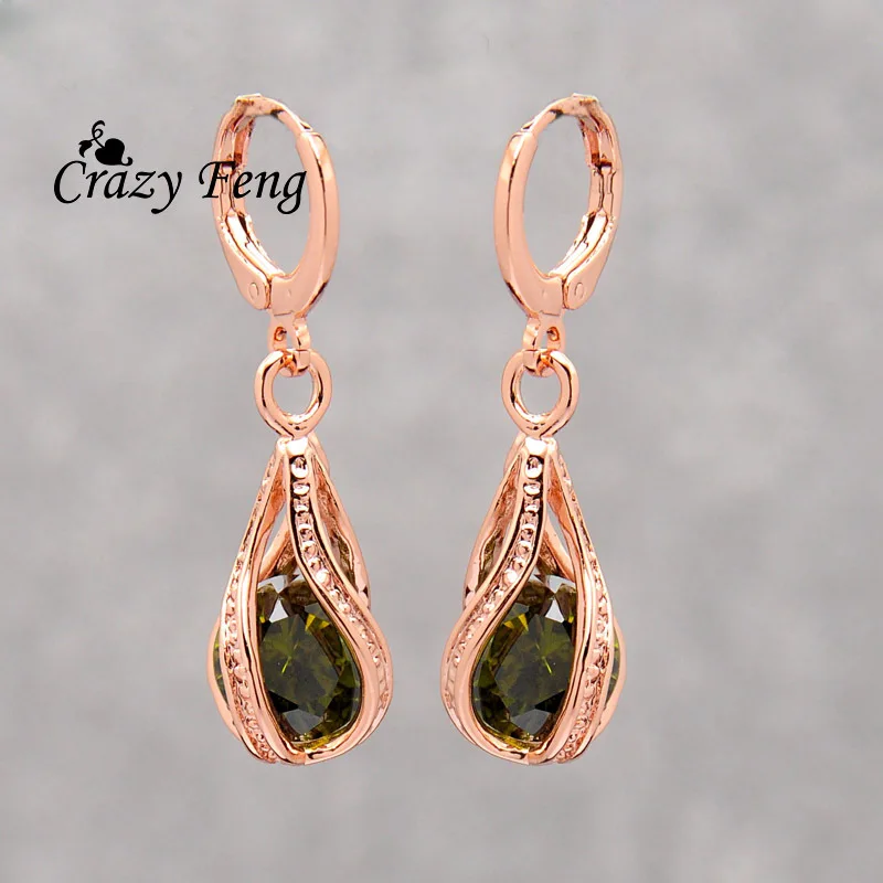

Free shipping Trendy New Women's Rose Gold Color Water Drop CZ Crystal Pierced Dangle Drop Earrings Jewelry Gift