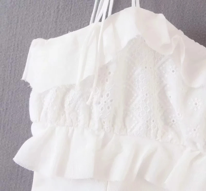 Женское мини-платье белое Повседневное платье без рукавов с рюшами в стиле бохо