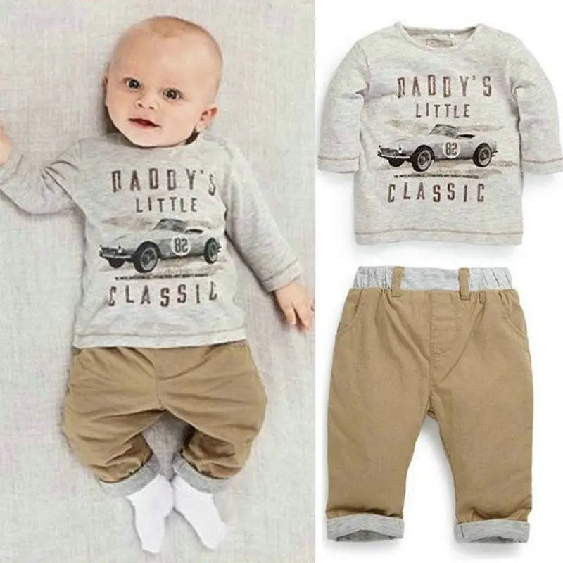 Spring New Lovely Baby Clothes Fashions 2pcs Kids Children Boy 100% Cotton Long Sleeve Shirt Tops + Pants Suit |