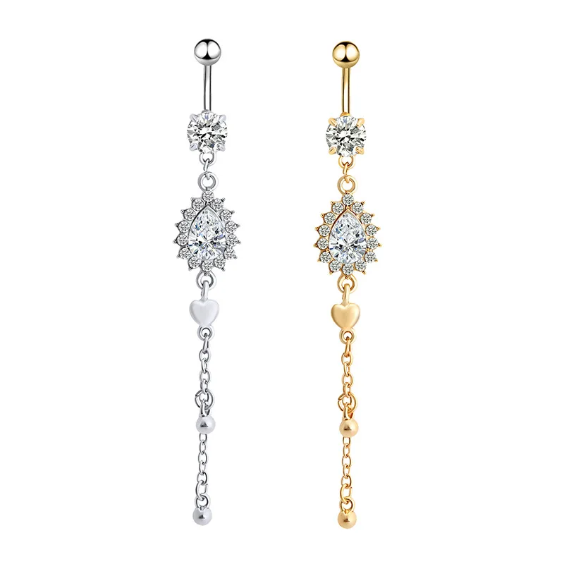 MODRSA 1 шт. капли воды пупка кольца сердце Длинная подвеска кристалл пупок кольцо