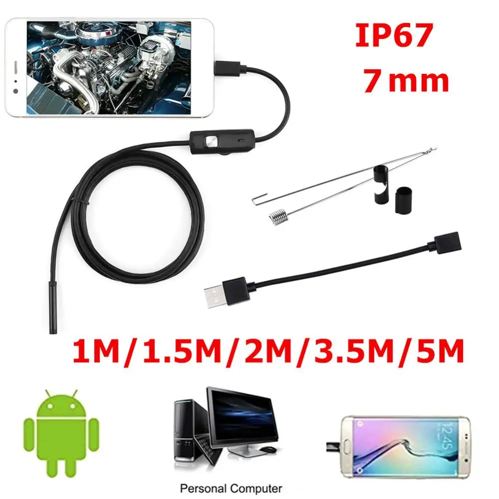 7mm 5,5 мм/7 мм эндоскоп камера HD USB эндоскоп с 6 светодиодный 1/1. 5/2/3,5/5 м мягкий кабель водонепроницаемый осмотр бороскоп для андроида ПК - Цвет: 7mm