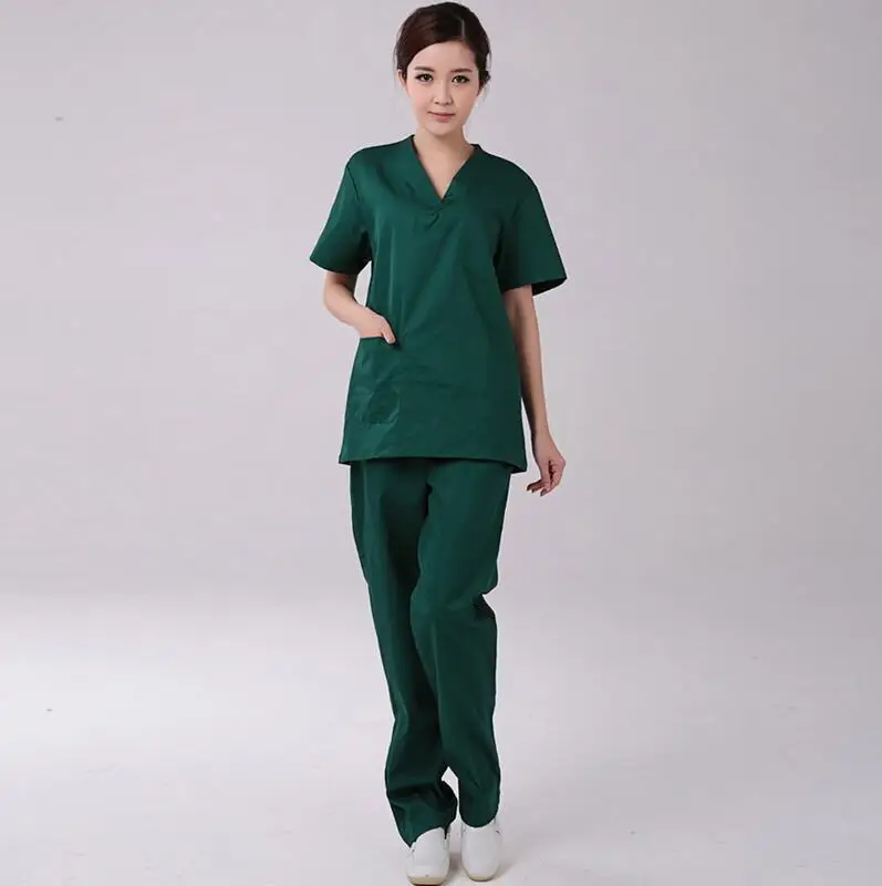 Dark green Новая модная медицинская хирургическая одежда с короткими рукавами для женщин, однотонные элегантные костюмы, комплект с раздельными кисточками - Цвет: Dark green