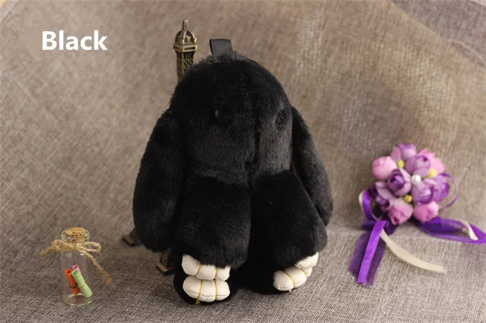 18cm Black 18 см Искусственный мех Рекс кролик брелок большой помпон кролик игрушки брелок, украшение игрушка Заяц автомобиль брелок для ключей женская сумка Подвески Ювелирные изделия кукла подарок - Цвет: 18cm Black