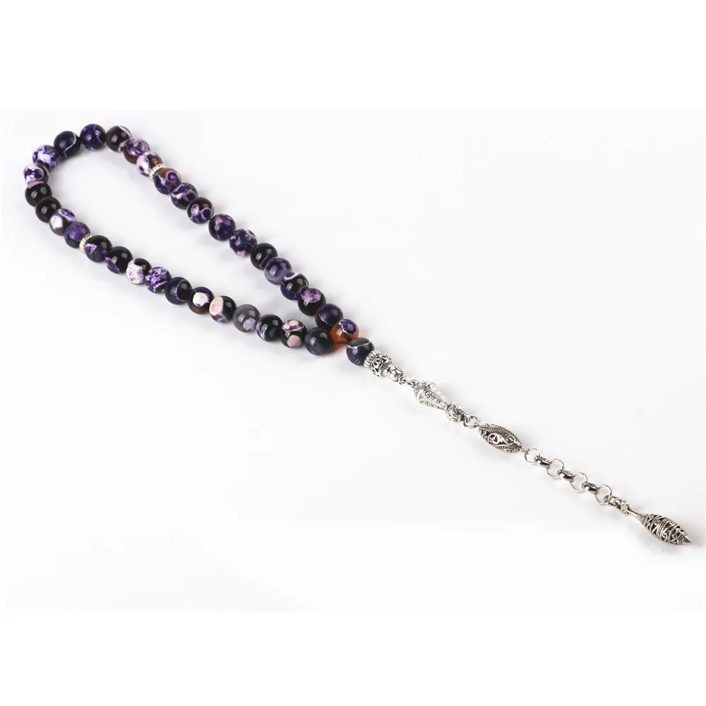 Tasbih камень 10 мм Фиолетовый Агат дизайн tasbih молитва бусы мусульманский тасбих Бог