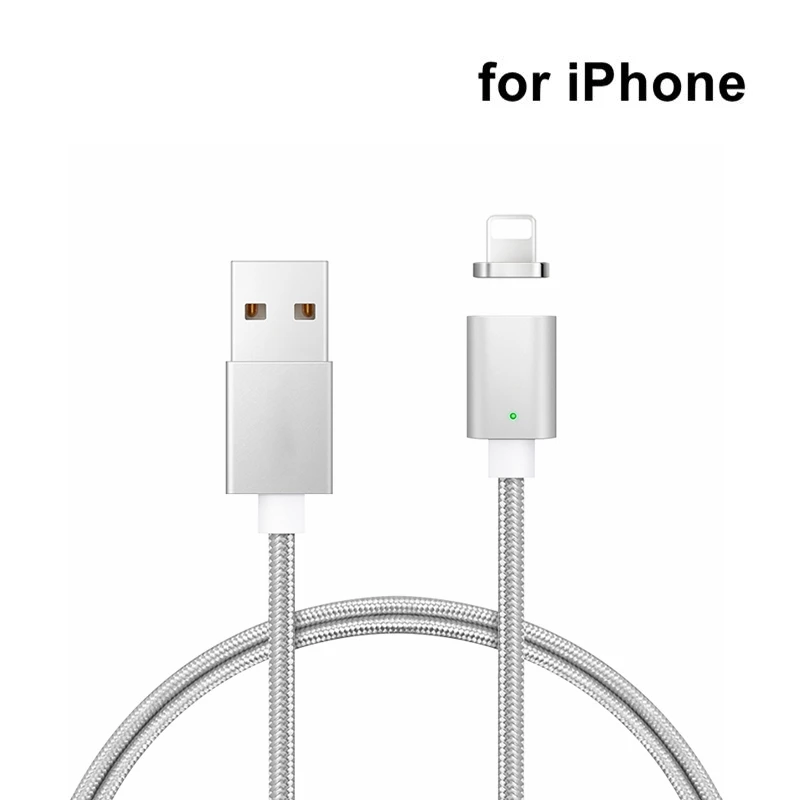 Sindvor 1 м светодиодный магнитный кабель с нейлоновой оплеткой Micro USB кабель USB C Type C кабель Type-C Магнитный зарядный кабель для iPhone X Xs Max - Тип штекера: Silver for iPhone